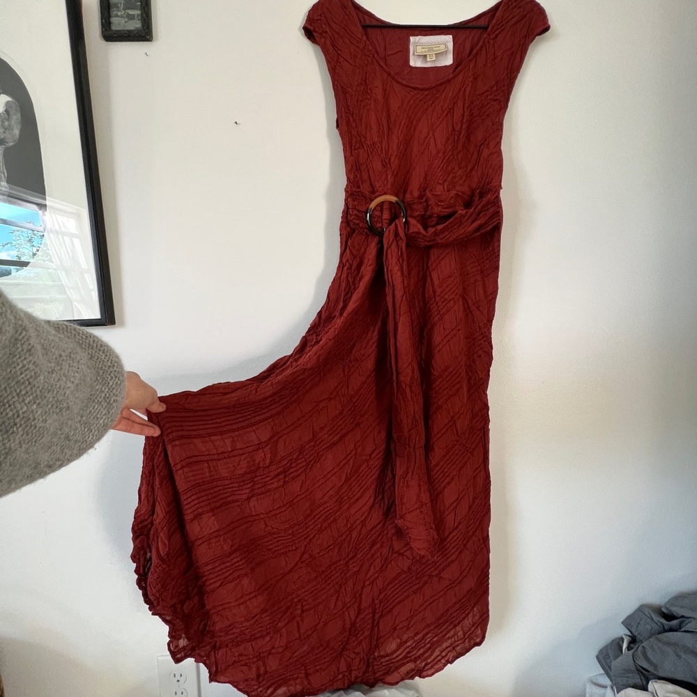 Anthropologie maxi Burgundy Dress with Belt